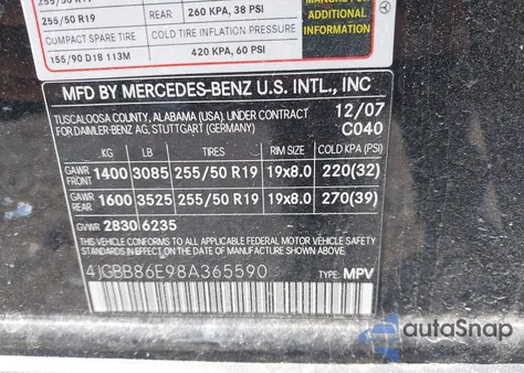 2008 Mercedes-Benz Ml 350 4Matic from USA, damaged, VIN 4JGBB86E98A365590